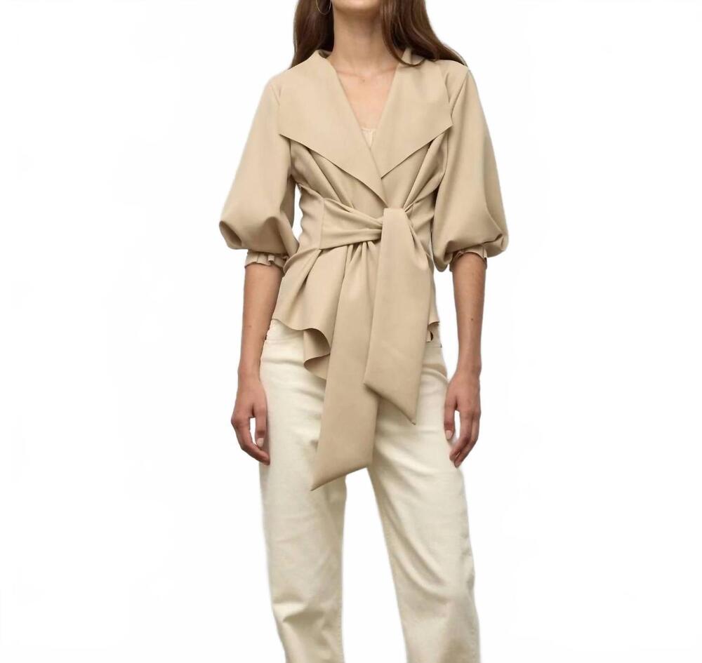 NEW IRIS SETLAKWE women's raw edge belted jacket in taupe